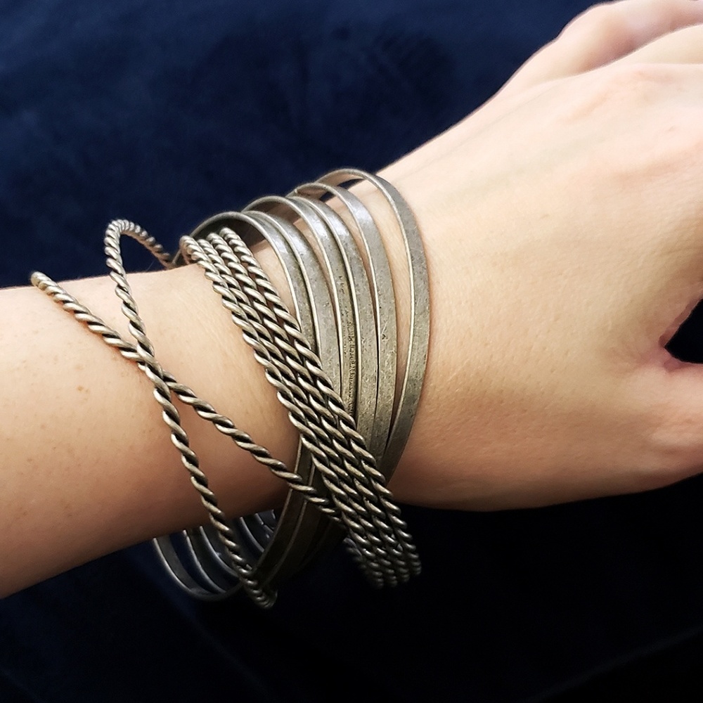 Bracelet - Multi-Bangle Dark Silver-tone Slide-on Style